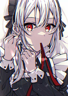 Anime Girl with Cross Earring