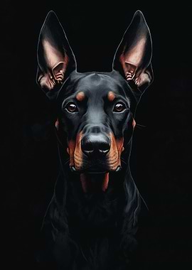 Doberman Portrait on Black Background