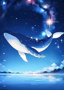 Whale starry night sky