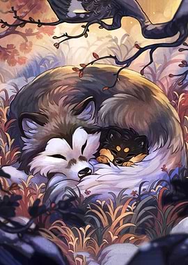 Sleeping Wolves in Autumnal Setting