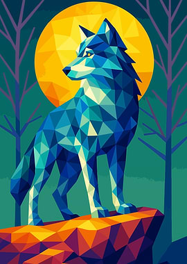 Geometric Wolf Under the Moon