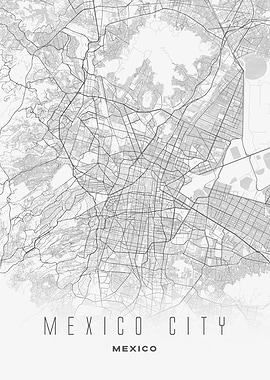 Mexico City, Mexico - Urban Wall Print, Minimalist Map Art