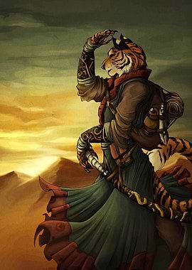 Anthropomorphic Tiger Explorer in Desert Landscape