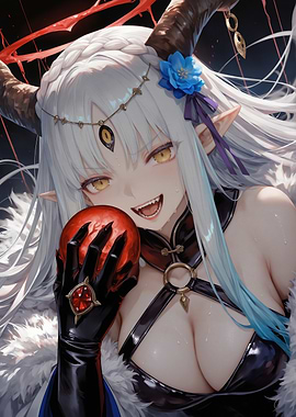 Anime Demon Girl with Red Apple