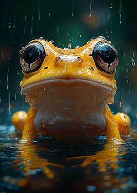 Yellow Frog in the Rain