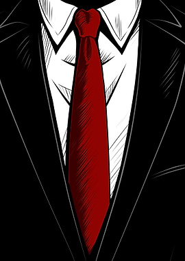 Black Suit with Red Tie Illustration