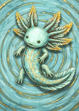 Axolotl in Teal and Gold