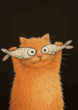 Cartoon Cat with Fish Eyes