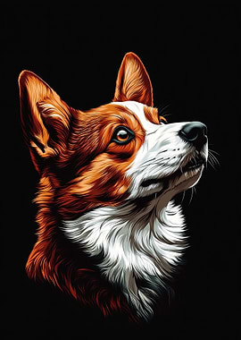 Corgi Dog Portrait on Black Background
