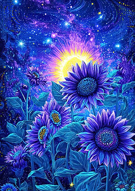 Cosmic Sunflowers Starry Night