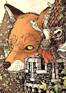 Fox, Mouse, and Tower Illustration