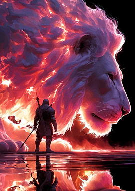Knight and Fiery Lion