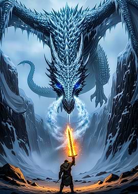 Dragon and Warrior Fantasy Battle Scene