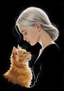 Whisper of Comfort Woman and Kitten Bond Digital Illustration Art