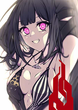 Anime Girl with Glowing Pink Eyes