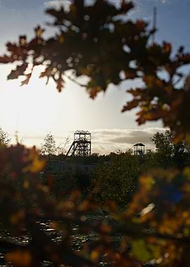 Mine Shaft Tower Through Autumn Leaves