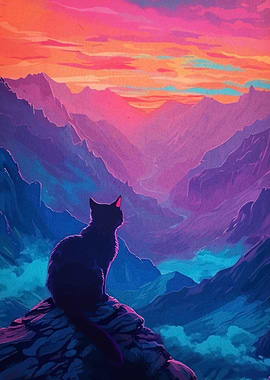 Cat Silhouette Mountain Vista