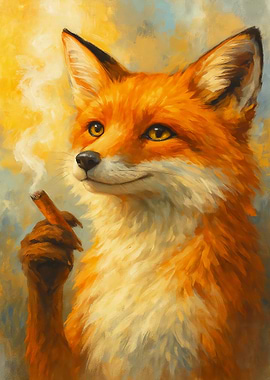 Fox Smoking Cigar Painting