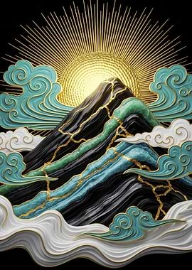 Mountain, Sun, and Clouds Art