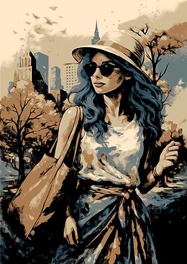 City Stroll Woman Digital Art