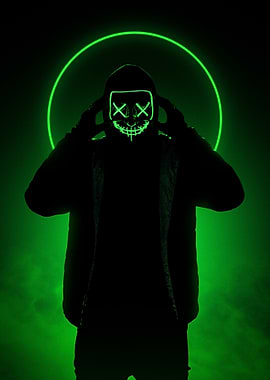 Neon Masked Figure in Green Light