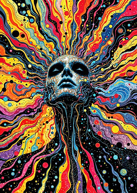 Psychedelic Face with Colorful Flow
