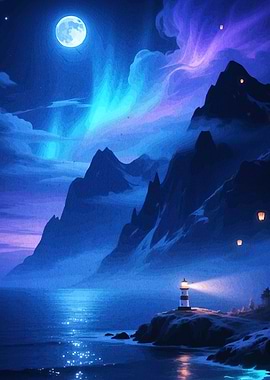 Night Landscape Lighthouse Moon