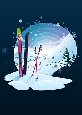 Winter Skiing Scene Illustration