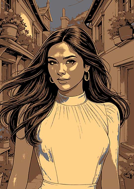 Woman in Street Scene Illustration