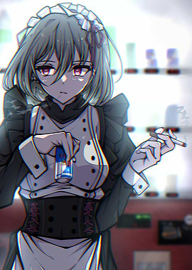 Anime Maid with Red Bull and Cigarette