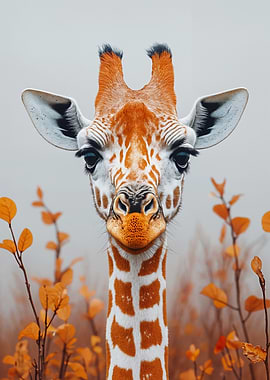 Giraffe Portrait with Autumnal Foliage
