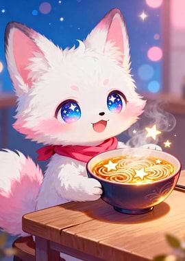 Cute Fox with Ramen Bowl