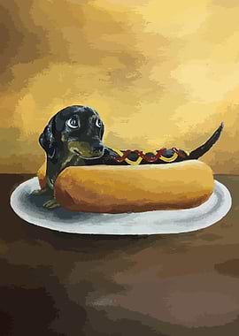 Dachshund Hotdog Painting
