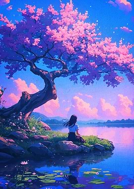 Girl Cherry Blossom Tree