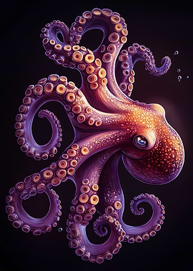 Detailed Octopus Illustration on Black Background