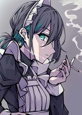Smoking Maid Anime Style Illustration