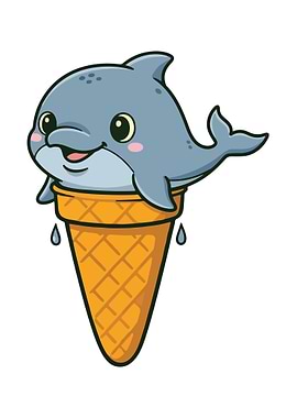Cartoon Dolphin Ice Cream Cone