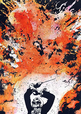 Skeleton Conductor with Fiery Abstract Background