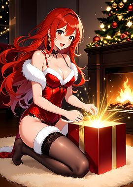 Anime Girl Opening Christmas Gift