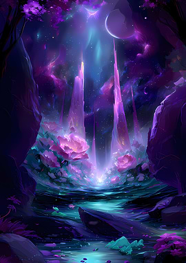 Mystical Purple Landscape with Water