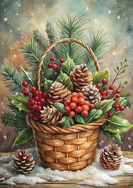 Christmas Basket with Pine Cones