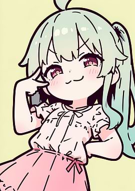 Cute Anime Girl with Green Hair