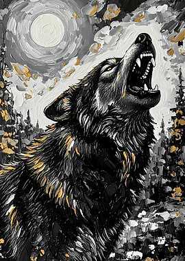 Howling Wolf Under Moonlight Painting