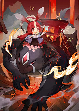 Rabbit Girl Riding a Monster
