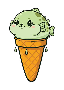 Cute Pufferfish Ice Cream Cone