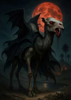Winged Undead Camel with Red Moon