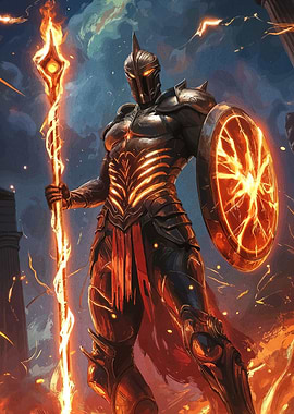 Armored Warrior Flaming Staff