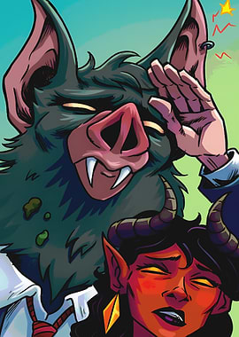 Cartoon Bat and Demon Character Illustration