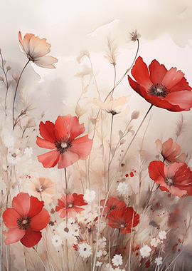 Poppies in a Field Vintage