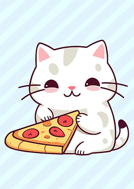 Cute Cat with Pizza Slice